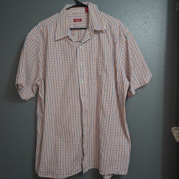 Izod Mens Orange And Blue Plaid Short Sleeve Button Down Collar Shirt Size XL - Picture 1 of 5